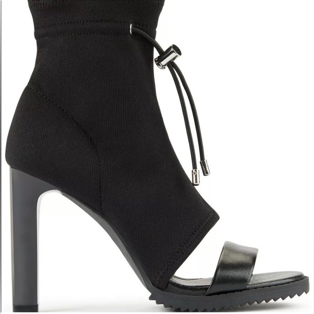 DKNY Black Open Toe High Heel Stretch Sock Style Bootie Size 9.5
